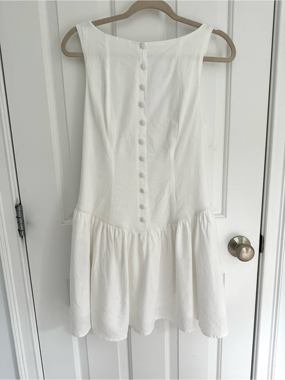 Cute White Drop Waist Dress with a low scoop back